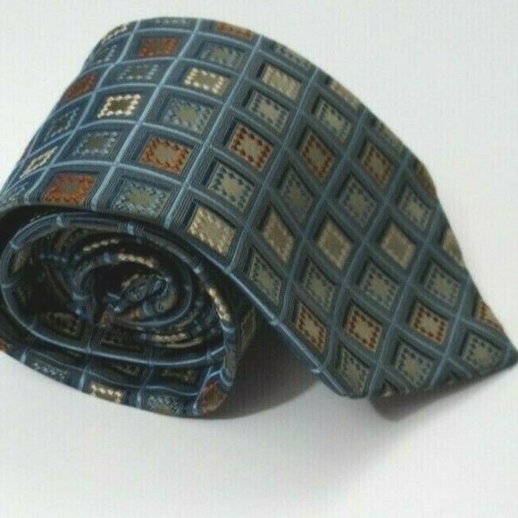 Pronto Uomo Blue Red Cream Geometric Silk Tie - Picture 2 of 4